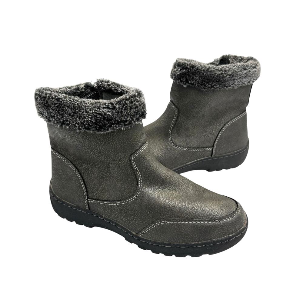 Khombu Addison Dark Gray Pebbled Vegan Leather Faux Fur Water Repellent Boots